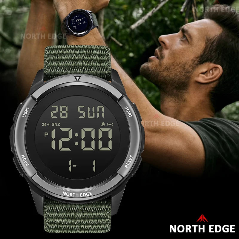 NORTH EDGE 2026 TERRAX Men's Digital Watches Outdoor Sports Swimming Waterproof 50M Stopwatch Countdown Electronic Watch For Men