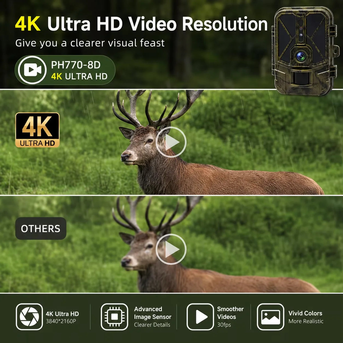 Live Stream Trail Camera 4K Video 30MP WiFi APP No 4G Network Hunting Cameras With 8000mAh Li-Battery Night Vision WiFi940PROLI