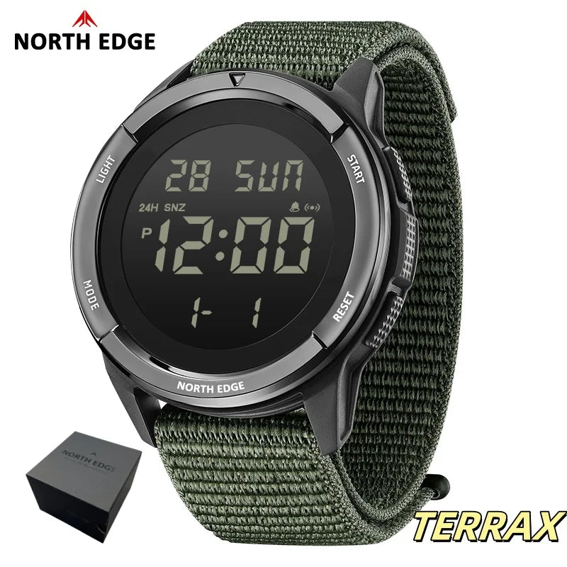 NORTH EDGE TERRAX Watches for Man Outdoor Sports Swimming Waterproof 50M Stopwatch Countdown Luminous Men Watch Gift Box Reloj
