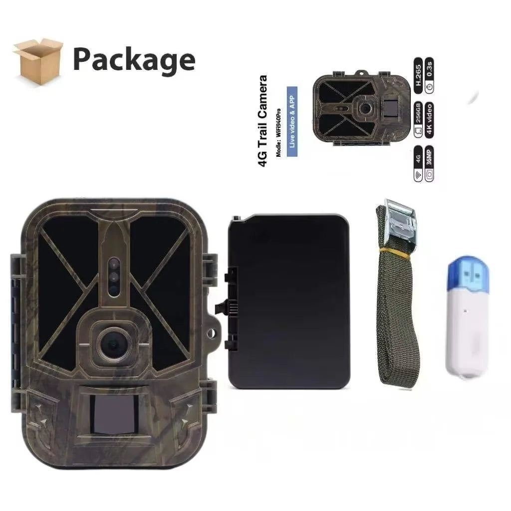 Live Stream Trail Camera 4K Video 30MP WiFi APP No 4G Network Hunting Cameras With 8000mAh Li-Battery Night Vision WiFi940PROLI