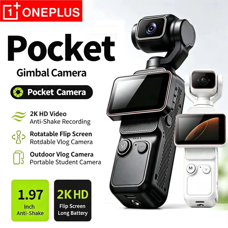 OnePlus 2K Handheld Pocket Action Camera With HD Rotating Screen Image Stabilization Photo Video Recording Wi-Fi Transfer