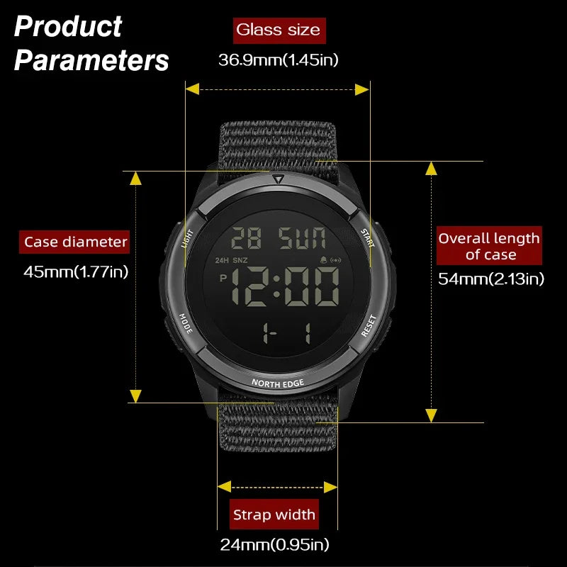 NORTH EDGE TERRAX Watches for Man Outdoor Sports Swimming Waterproof 50M Stopwatch Countdown Luminous Men Watch Gift Box Reloj