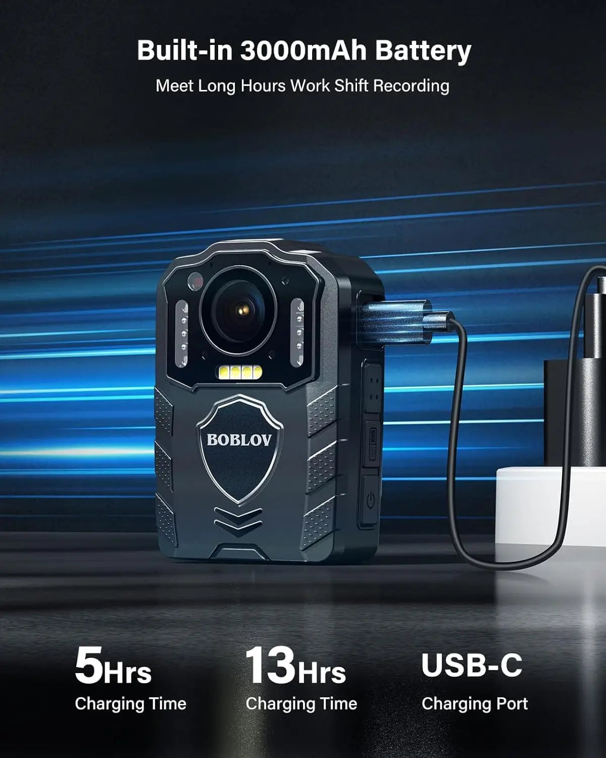 BOBLOV KJ25 1080p Action Camera 3000mAh Support 13Hrs Recording Bodycam Night Vision Mini Camerab Police Camera Pet Walking