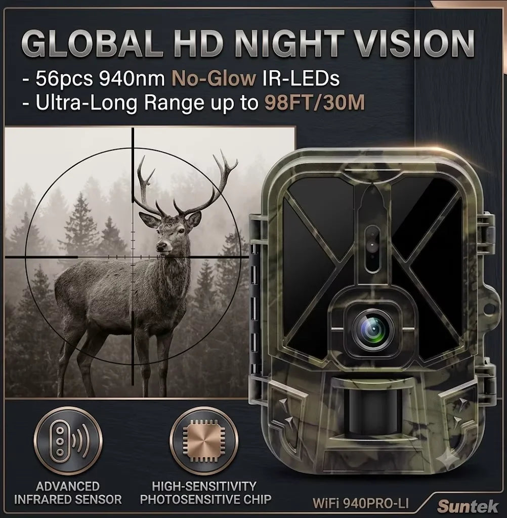 Live Stream Trail Camera 4K Video 30MP WiFi APP No 4G Network Hunting Cameras With 8000mAh Li-Battery Night Vision WiFi940PROLI