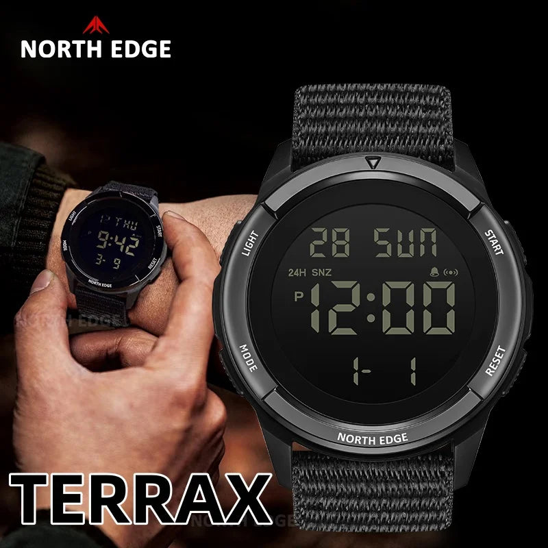 NORTH EDGE TERRAX Watches for Man Outdoor Sports Swimming Waterproof 50M Stopwatch Countdown Luminous Men Watch Gift Box Reloj